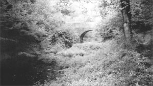 One of the photos in Roger Reed's excellent survey, showing Eastrop Bridge with a partial blockage of the canal in front of it  (22K)